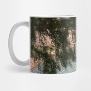 Stone sea surface in pristine clear water under a fir tree Mug